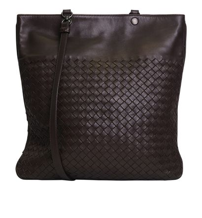 Intrecciato Flat Crossbody, &pound;180, Handbags, Brown, Leather, Front view